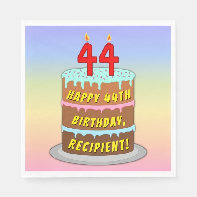 44. Geburtstag: Fun Cake and Candles + Individuell Serviette (Vorderseite)