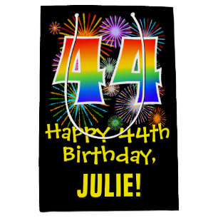 44. Geburtstag: Fun Fireworks Pattern + Rainbow 44 Mittlere Geschenktüte