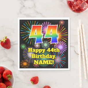 44. Geburtstag: Fun Fireworks Pattern + Rainbow 44 Serviette
