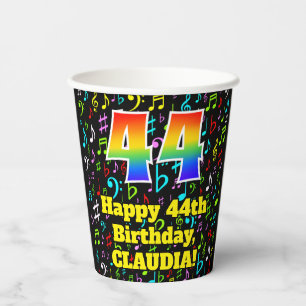 44. Geburtstag: Fun Musiknotens Pattern, Regenboge Pappbecher