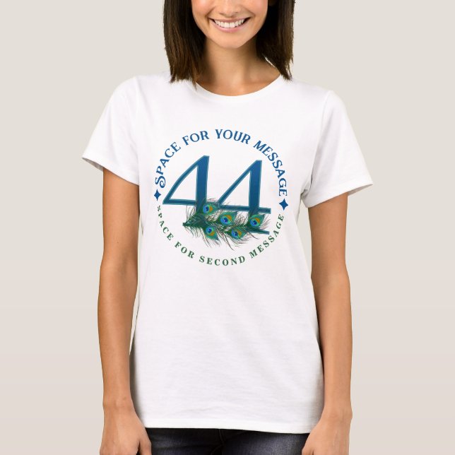 44. Geburtstag oder Jubiläum Pfauenfedern T-Shirt (Vorderseite)