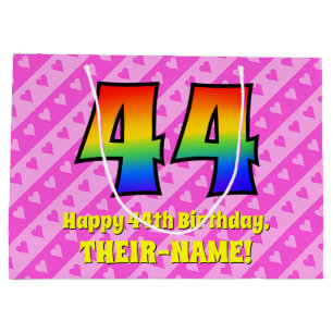 44. Geburtstag: Rosa Streifen & Herz, Regenbogen # Große Geschenktüte