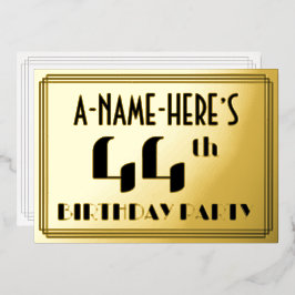 44. Geburtstagsparty: Art Deco Look "44" und Name Folieneinladung