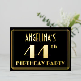 44. Geburtstagsparty: Art Deco Look "44", w/ Name Folieneinladung