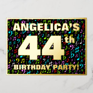 44. Geburtstagsparty — Spaß, farbenfrohe Musiksymb Folieneinladung