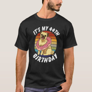 44 Jahre alte lustige Mops und Donut Retro Vintage T-Shirt
