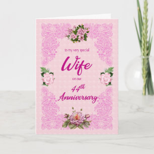 44. Jubiläum für Ehefrau mit Pink Roses Card Karte