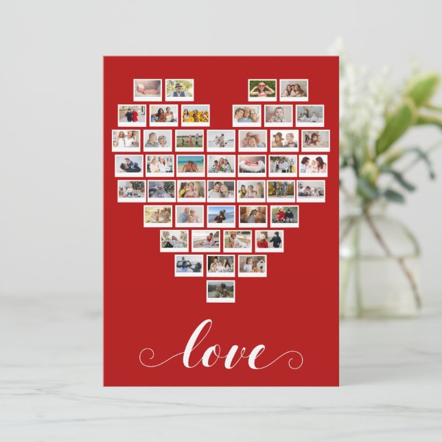 44 Photo Collage Camera Film Love White Heart Card (Stehend Vorderseite)