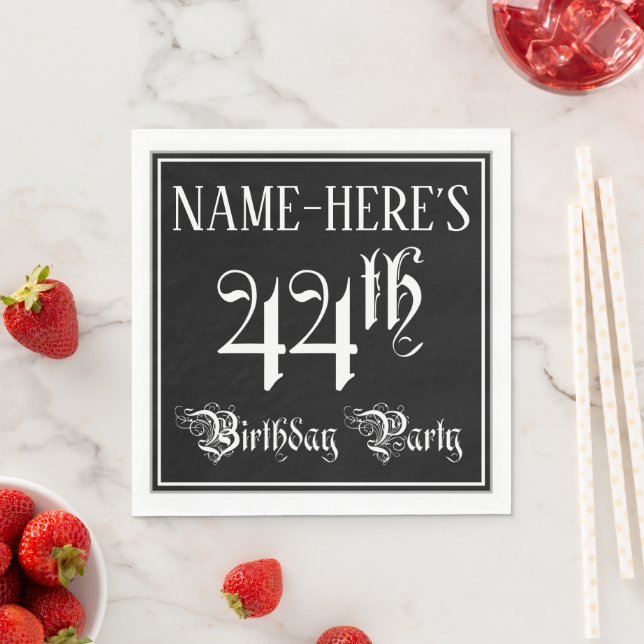 44th Birthday Party — Fancy Script + Custom Name Serviette (Beispiel)