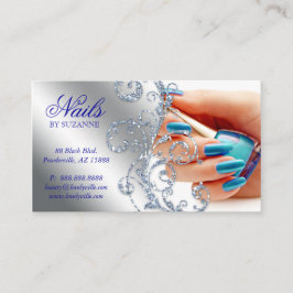 455 Nail Salon Loyalty Card Glitzer Blue Silver Visitenkarte