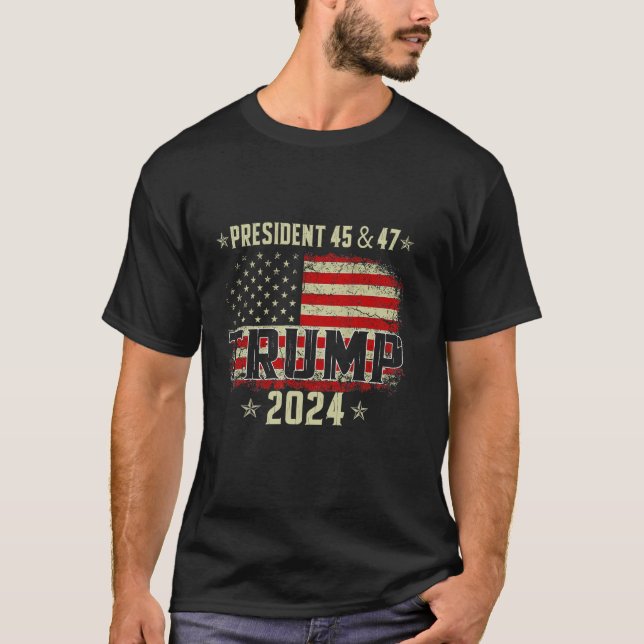 45 47 Trump 2024 American Flag T Shirt (Vorderseite)