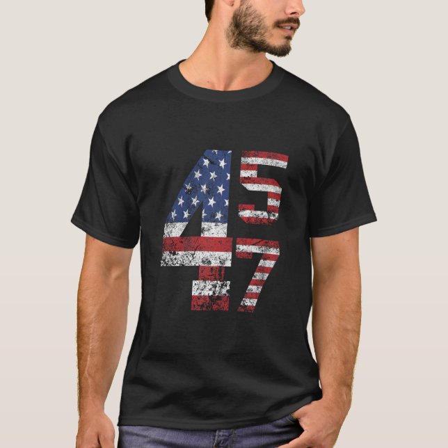 45 47 Trump 2024 American Flag T Shirt (Vorderseite)