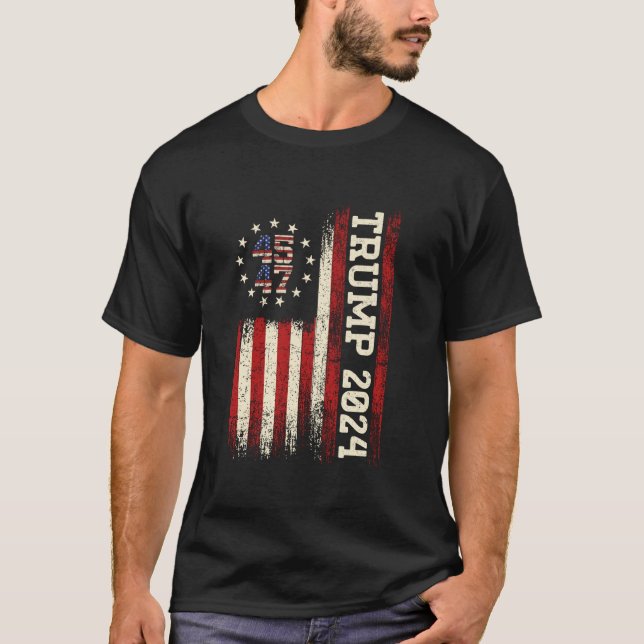 45 47 Trump 2024 American Flag T Shirt (Vorderseite)