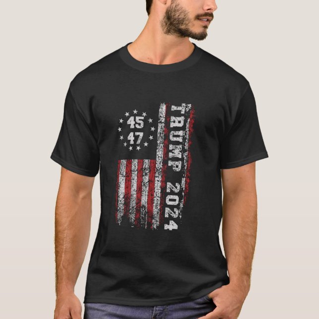 45 47 Trump 2024 American Flag T Shirt (Vorderseite)