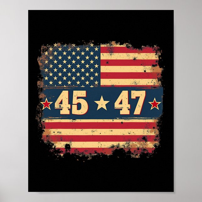 45 47 Trump Präsident Vintage amerikanische Flagge Poster (Vorne)