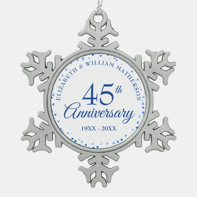 45. 65. Hochzeit Jubiläum Liebe Hearts Confetti Schneeflocken Zinn-Ornament (Vorderseite)