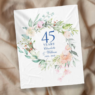 45. 65. Hochzeitsjubiläum Aquarell-Blumen Fleecedecke