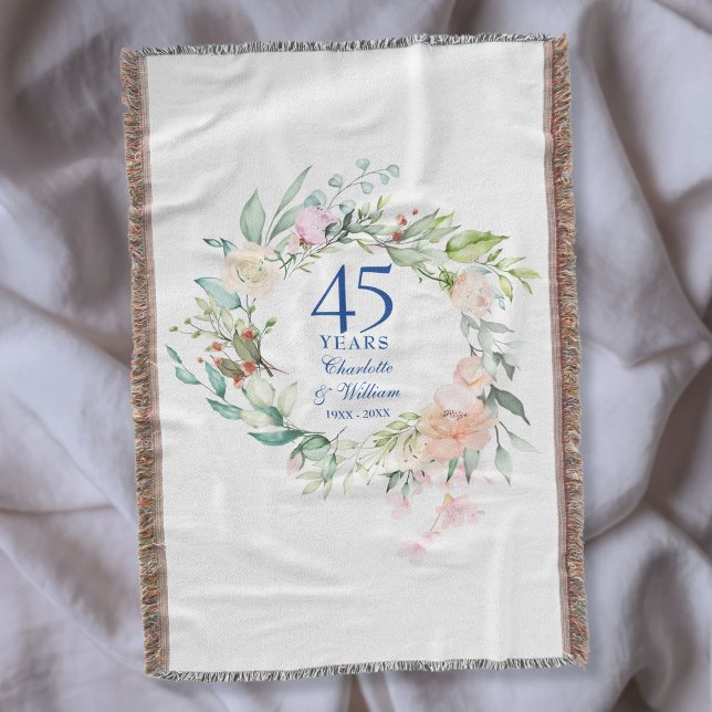 45. 65. Hochzeitstag Blumengarland Decke (45th 65th Wedding Anniversary Floral Garland Throw Blanket)