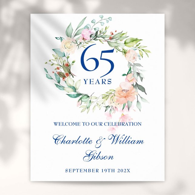 45 - 65. Hochzeitstag Blumenzeichen Poster (45 - 65th Wedding Anniversary Floral Welcome Sign)