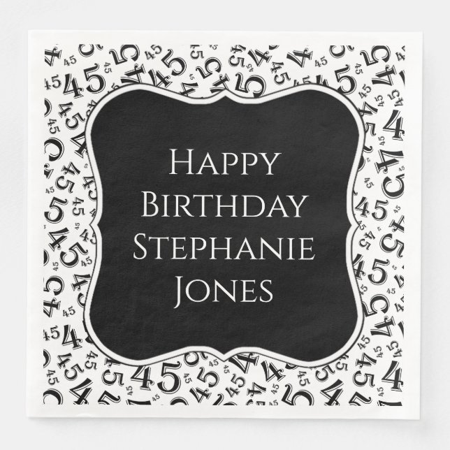 45. Birthday Blac/White Number Pattern 45 Serviette (Vorderseite)