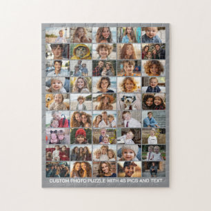 45 Foto-Collage - Benutzerdefinierter Text - Grau Puzzle