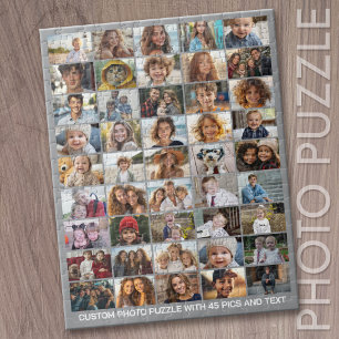 45 Foto-Collage - Benutzerdefinierter Text - Grau  Puzzle