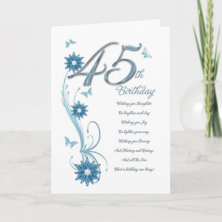 45. Geburtstag aquamarin mit Blume und Schmetterli Karte