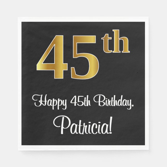 45. Geburtstag ~ Elegante Luxuriöse Imitate Gold L Serviette (Vorderseite)