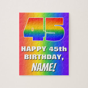 45. Geburtstag: Farbiges, lustiges Regenbogenmuste Puzzle