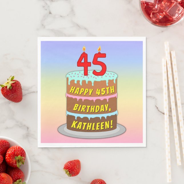 45. Geburtstag: Fun Cake and Candles + Individuell Serviette (Beispiel)