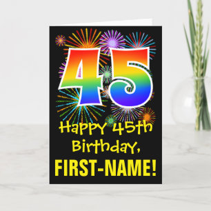 45. Geburtstag: Fun Fireworks Pattern + Rainbow 45 Karte