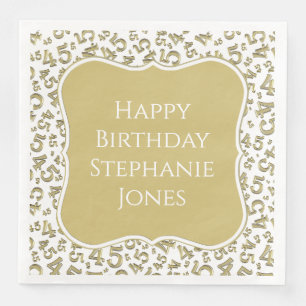 45. Geburtstag Gold/Weiße Zahlenmuster 45 Serviette