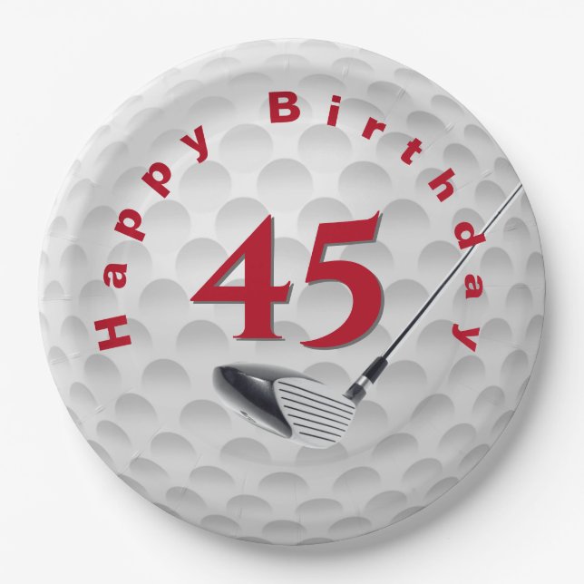 45. Geburtstag Golf Ball Design Paper Plate Pappteller (Vorderseite)