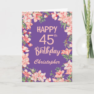45. Geburtstag Lila Pink Peach Aquarell Floral Karte