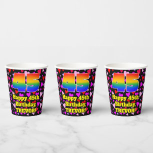 45. Geburtstag: Loving Hearts Pattern, Regenbogen  Pappbecher