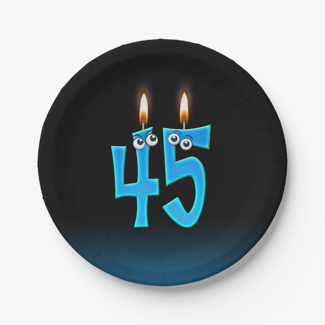45. Geburtstag mit hellen Kerzenzahlen Pappteller (Vorderseite)