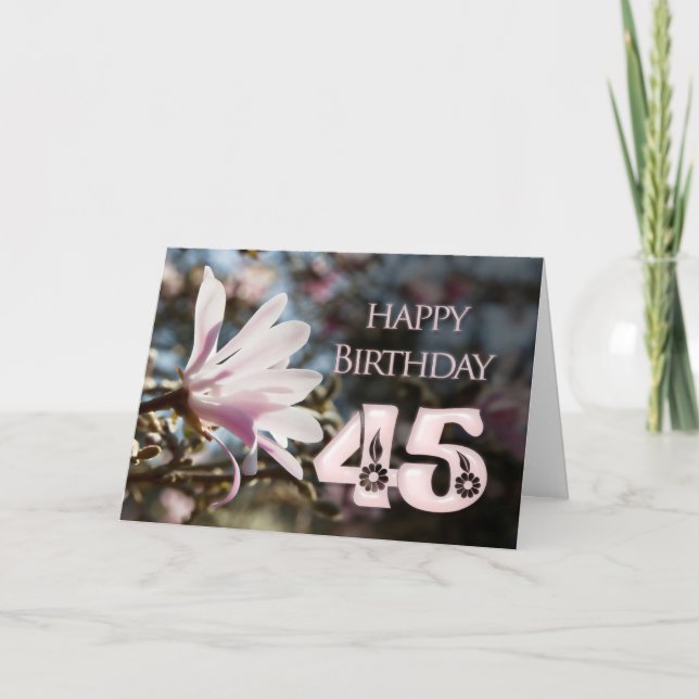 45. Geburtstag mit Magnolie Karte (Vorderseite)