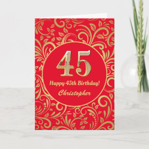 45. Geburtstag Muster Rot und Gold Floral Karte
