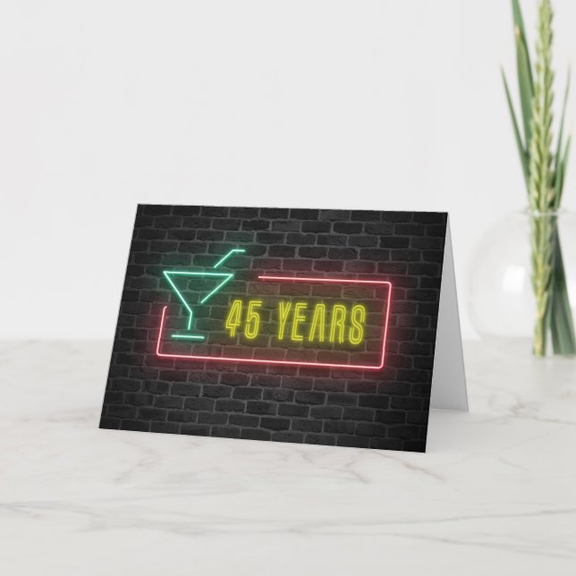 45. Geburtstag Neon Sign auf Brick Karte (Vorderseite)