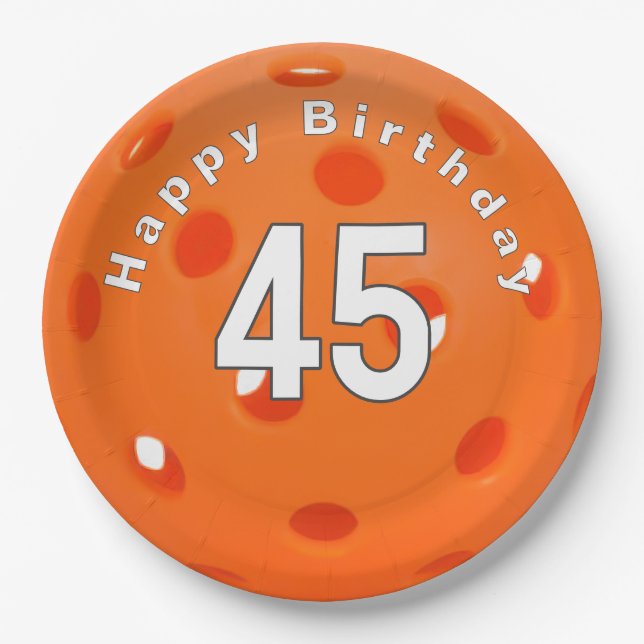 45. Geburtstag Orange Pickleball Pappteller (Vorderseite)