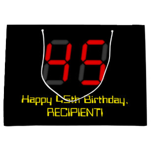 45. Geburtstag: Red Digital Clock Style "45" + Nam Große Geschenktüte