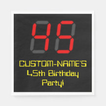 45. Geburtstag: Red Digital Clock Style "45" + Nam