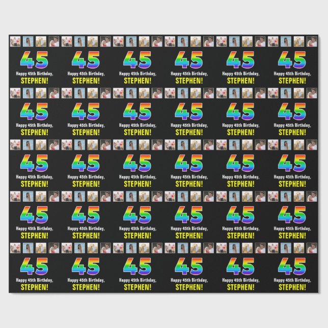 45. Geburtstag: Regenbogen "45"; benutzerdefiniert Geschenkpapier (Flach)