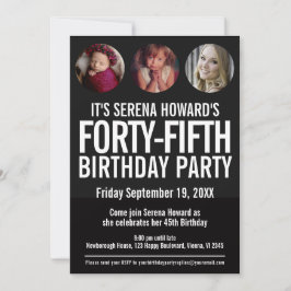 45. Geburtstag Schwarz-weißes Foto Einladung