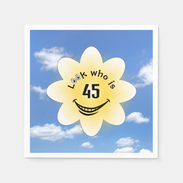 45. Geburtstag Sommer Sonnenschein und Wolken Serviette (Vorderseite)