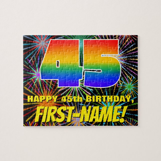 45. Geburtstag: Spaß, bunte feierliche Feuerwerke Puzzle (Horizontal)