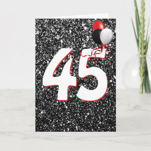 45. Geburtstagsballons auf der Black Glitzer Card Karte