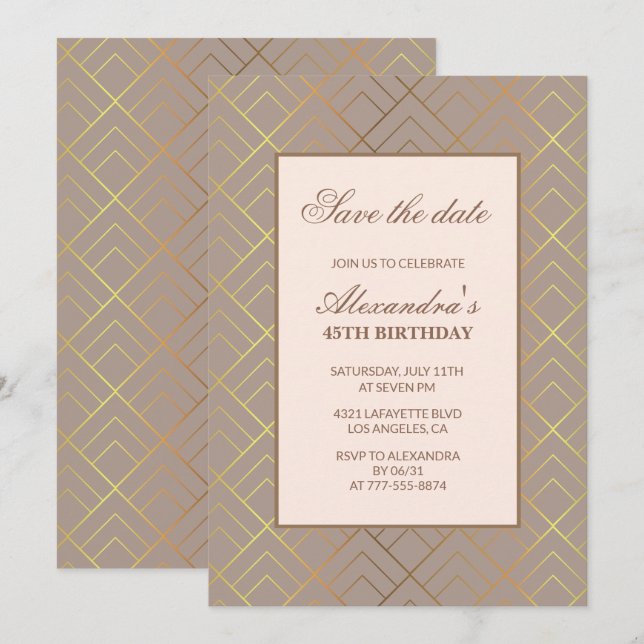 45. Geburtstagseinladungen Save the Date Elegant Einladung (Vorne/Hinten)