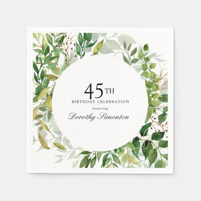 45. Geburtstagsfeier Modern Grün Botanisch Serviette (Vorderseite)