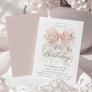45. Geburtstagsfeier Rosa Coquette-Bow Rosen Blume Einladung